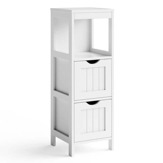 12 in. W x 12 in. D x 35 in. H White Bathroom Floor Storage Linen Cabinet with 2-Drawers for Small Space