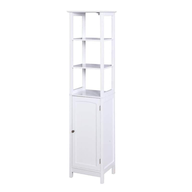 15.75 in. W x 12.6 in. D x 63 in. H White MDF Freestanding Bathroom Storage Linen Cabinet with Adjustable Shelf and Door