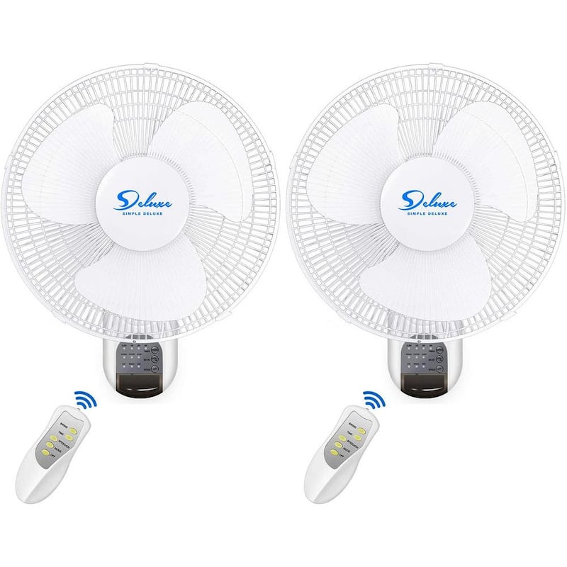 16 in. White Digital Wall Mount Fan with Remote Control 3-Oscillating Modes 3-Speed 72 in. Power Cord 2-Exhaust (2-Pack)